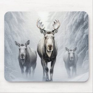 Moose Dierenfamilie Wandering Natuur Out Muismat
