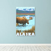 Moose Drink aan het meer van Wrangell, Alaska Canvas Afdruk (Insitu (Houten vloer))
