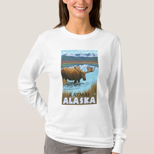 Moose Drink bij het meer van Katmai, Alaska T-shirt (Voorkant)