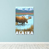 Moose Drink het meer van Latouche, Alaska Canvas Afdruk (Insitu (Houten vloer))