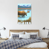 Moose Drink het meer van Petersburg, Alaska Canvas Afdruk (Insitu (Slaapkamer))