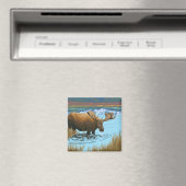 Moose Drink het meer - Yellowstone National Magneet (Insitu (Vaatwasser))