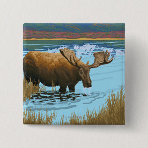 Moose Drink het nationaal park van het meer Glacie Vierkante Button 5,1 Cm