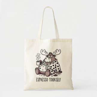 Moose Drink koffie in een Polka Dot Robe Tote Bag