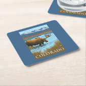 Moose DrinkingColorado Vierkante Kartonnen Onderzetter (Schuin)