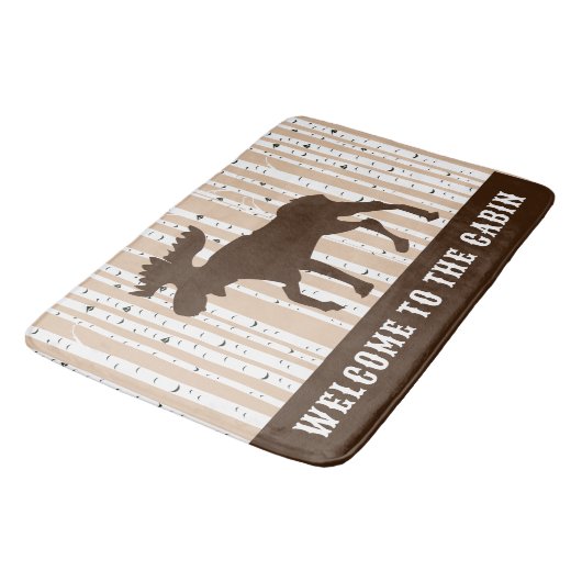 Moose Elk Birch Trees Rustic Lodge Cabin Badmat (Gekanteld)