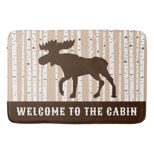 Moose Elk Birch Trees Rustic Lodge Cabin Badmat (Voorkant)