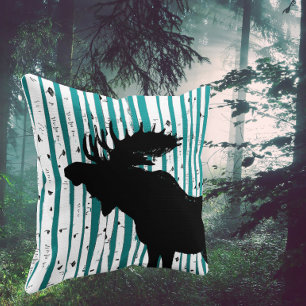 Moose en Birch Tree Pillow Kussen