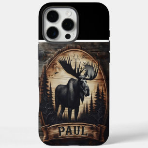 Moose en bos hout teken iPhone 16 pro max hoesje