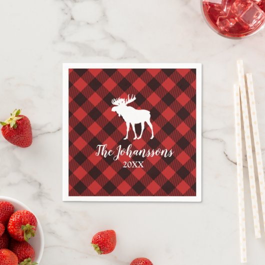 Moose en Buffalo Red en Black Plays Kerstmis Servetten (Insitu)