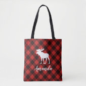 Moose en Buffalo Red Plaid Patroon Kerstmis Draagtas (Voorkant)