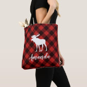 Moose en Buffalo Red Plaid Patroon Kerstmis Draagtas (Dichtbij)