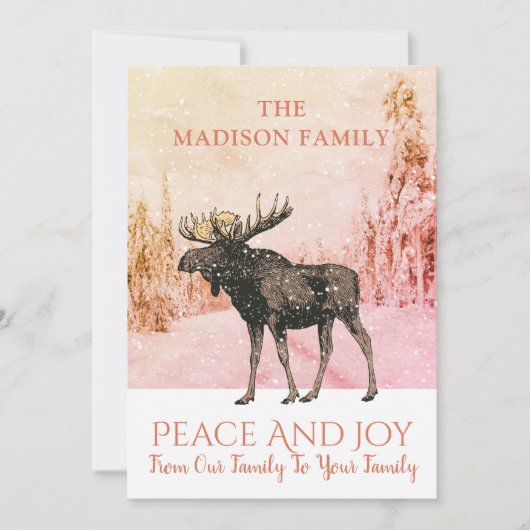 Moose En Hiver Carte Fête De Noël (Devant)