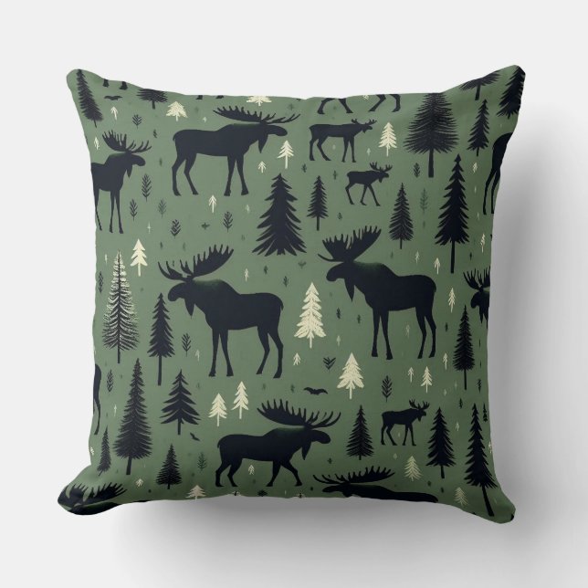 Moose en pijnbomen kussen (Voorkant)