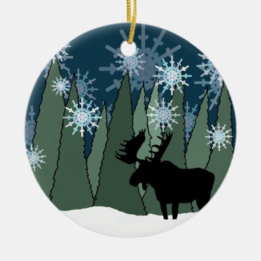 Moose en Snowflake Forest Keramisch Ornament (Voorkant)