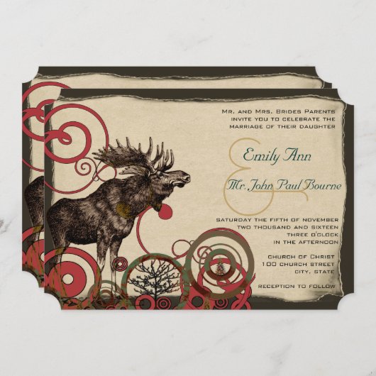 -Moose Forest Wedding Invitations Kaart (Voorkant / Achterkant)