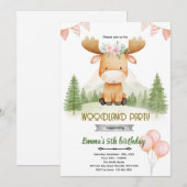 Moose girl party invitation (Devant / Derrière)
