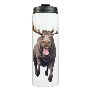 Moose Happy speelse plezier springen in het bos va Thermosbeker