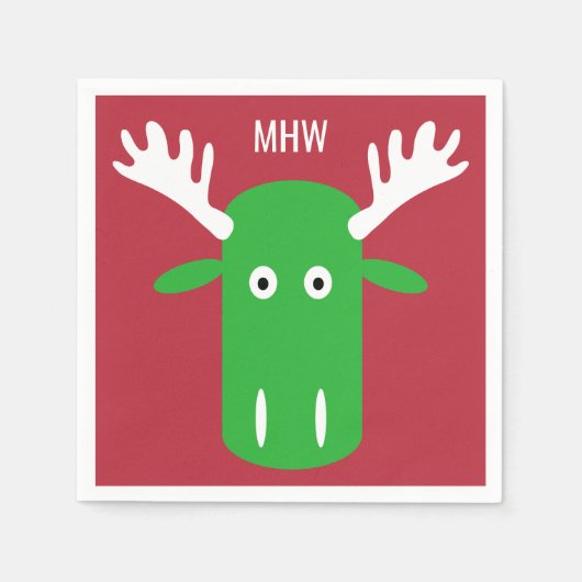 Moose Head Pop Art aangepaste monogram servetten (Voorkant)