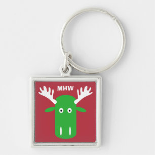Moose Head Pop Art aangepaste monogram sleutelkete Sleutelhanger