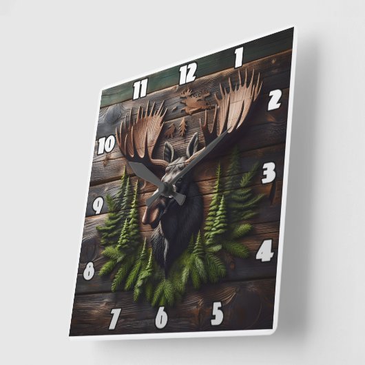 Moose Head Wall Mount met dennenblad Vierkante Klok (Hoek)