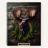 Moose hoofd gemonteerd op rustieke houten wand in  notitieboek (Voorkant)