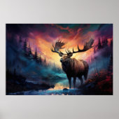 Moose in Canyon Creek met verafgelegen natuurvuur Poster (Voorkant)