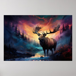 Moose in Canyon Creek met verafgelegen natuurvuur Poster