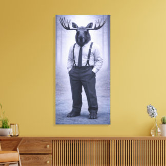 Moose in Classic Suspenders – Silent Forest Portra Canvas Afdruk