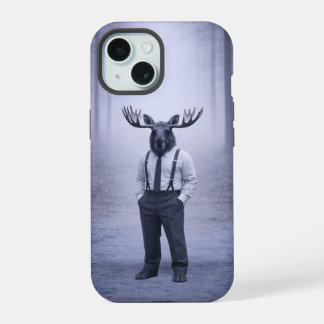 Moose in Classic Suspenders – Silent Forest Portra iPhone 15 Hoesje