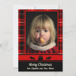 Moose in de Bossen Red Plaid Foto Kerstmis Aankondiging