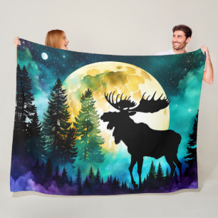 Moose in het bos Volle maan Fleece Deken