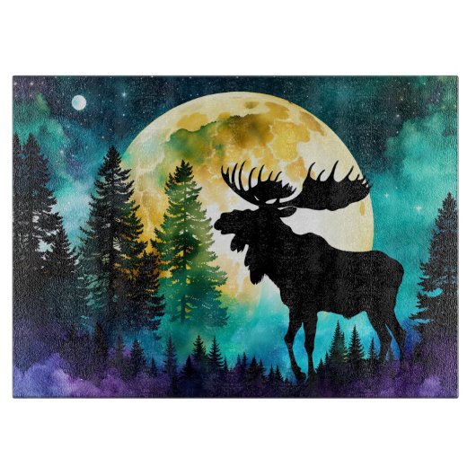 Moose in het bos Volle maan Snijplank (Voorkant)