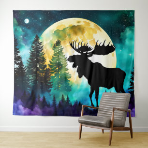 Moose in het bos Volle maan Wandkleed