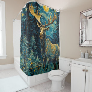 Moose in het dennenbos Van Gogh Douchegordijn