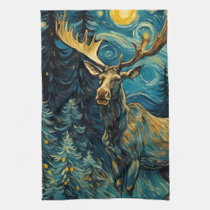 Moose in het dennenbos Van Gogh Theedoek