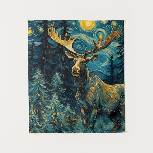 Moose in het dennenbos Van Gogh Wandkleed (Voorkant)