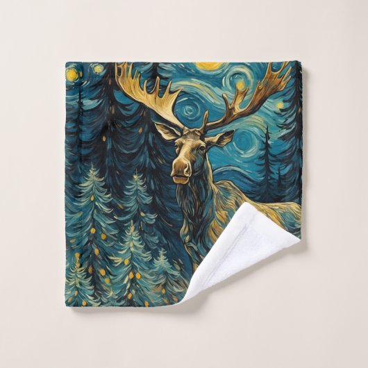Moose in het dennenbos Van Gogh Washandje (Wasdoekje)