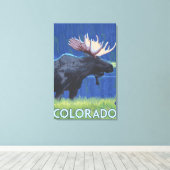 Moose in MoonlightColorado Canvas Afdruk (Insitu (Houten vloer))