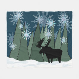 Moose in Silent Snowy Forest Fleece Deken