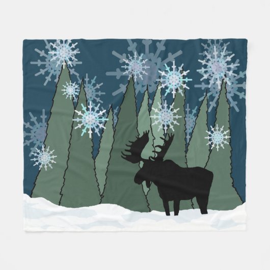 Moose in Silent Snowy Forest Fleece Deken (Voorkant (Horizontaal))