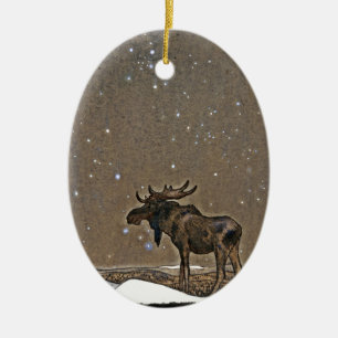 Moose in Snow Keramisch Ornament