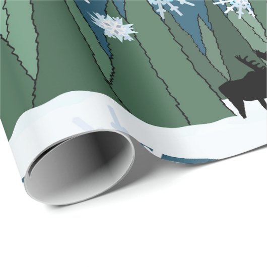 Moose in Snowflake Forest Wrapping Paper Cadeaupapier (Rol Hoek)