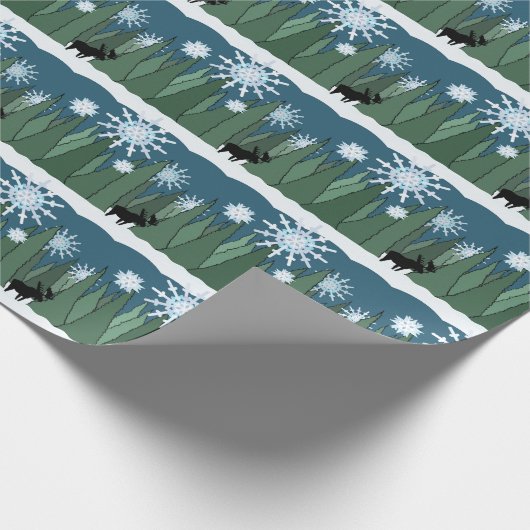 Moose in Snowflake Forest Wrapping Paper Cadeaupapier (Hoek)