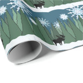 Moose in Snowflake Forest Wrapping Paper Cadeaupapier (Rol Hoek)