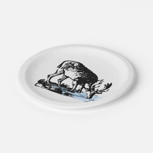 Moose in Stream Papieren Bordje (Gekanteld)