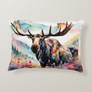 Moose in Wildflower waterverf Accent Kussen