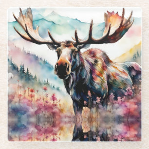 Moose in Wildflower waterverf Glazen Onderzetter