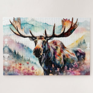 Moose in Wildflower waterverf Legpuzzel