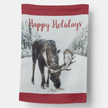 Moose In Winter Sneeuw Kerstmis Outdoor Home Cabin